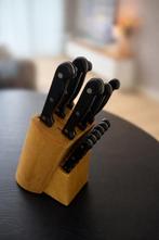 Houten messenblok met 12 messen (7 steakmessen), Huis en Inrichting, Ophalen, Gebruikt, Hout, Bestekset