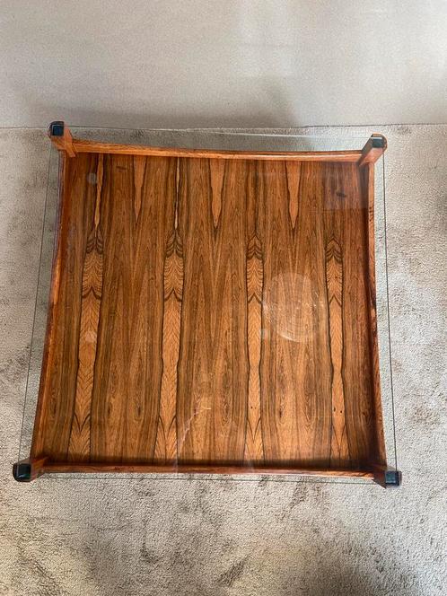 Vintage salontafel Palissanderhout glas – mid-century stijl, Huis en Inrichting, Tafels | Salontafels, Gebruikt, 75 cm of meer