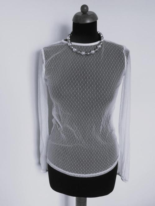 Jean Pascale - prachtige witte tulen top - 38, Kleding | Dames, Tops, Zo goed als nieuw, Maat 38/40 (M), Wit, Lange mouw, Verzenden