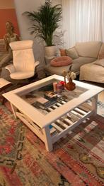 Salontafel wit hout met bovenkant glas, 100 tot 150 cm, Riviera maison, Minder dan 50 cm, Rechthoekig