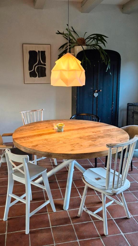 Houten Eettafel, Huis en Inrichting, Tafels | Eettafels, Gebruikt, 100 tot 150 cm, 100 tot 150 cm, Vier personen, Rond, Eikenhout