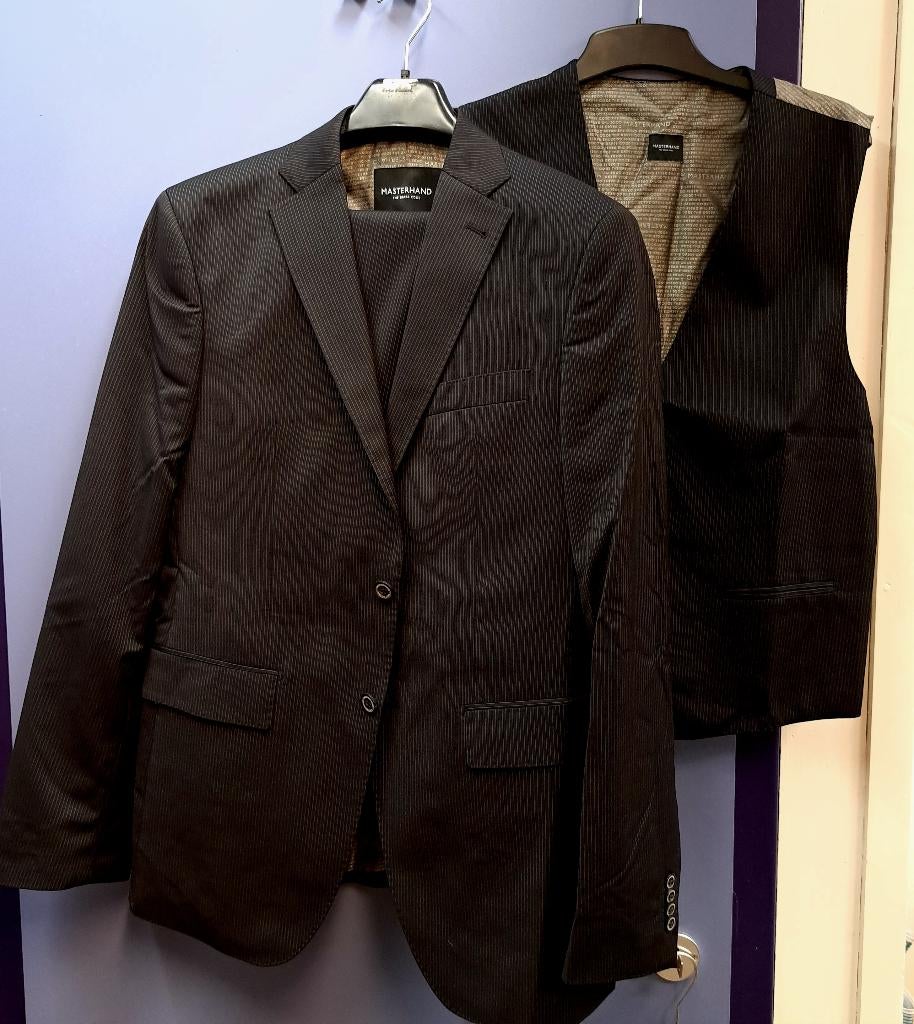 Masterhand 3 delig kostuum antraciet gestreept mt 50 40053, Masterhand, Maat 48/50 (M), ., Ophalen of Verzenden