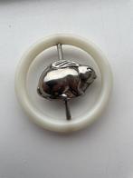 Vintage Zilveren Rammelaar Bijtring konijn, Ophalen, Zilver