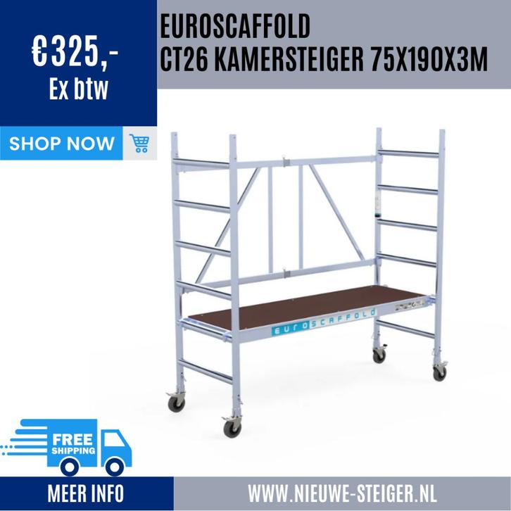 Euroscaffold Kamersteiger 75x190x3m , Gratis bezorging!, Doe-het-zelf en Verbouw, Steigers, Nieuw, Rolsteiger of Kamersteiger