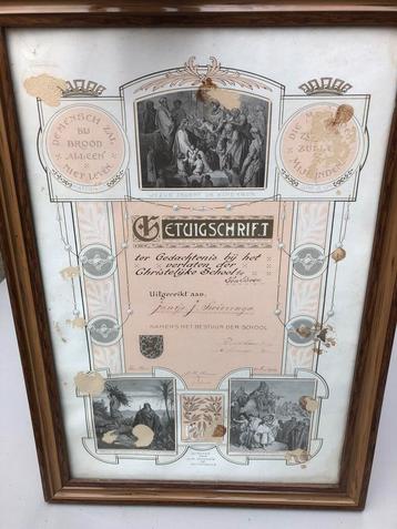 Getuigenschrift Chistelijke school Ten Boer 12 mei 1914 beschikbaar voor biedingen
