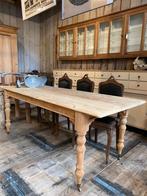 Prachtige oud grenen eettafel tafel op wieltjes