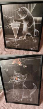 2 kleine, leuke katten schilderijen te koop!, Ophalen, Zo goed als nieuw