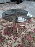 Retro salontafel met glazen blad, Huis en Inrichting, Tafels | Salontafels, Ophalen, 50 tot 100 cm, Rond, 50 tot 100 cm