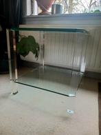 Glazen design salon/bijzettafel met dubbele glasplaat, Minder dan 55 cm, Vierkant, Glas, Ophalen
