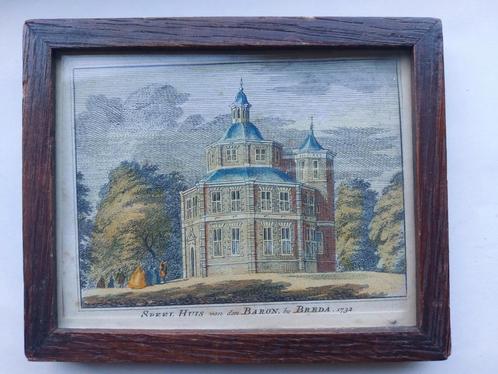 11 gekleurde ingelijste gravure uit 1746 Speelhuis van Breda, Antiek en Kunst, Kunst | Etsen en Gravures, Ophalen of Verzenden