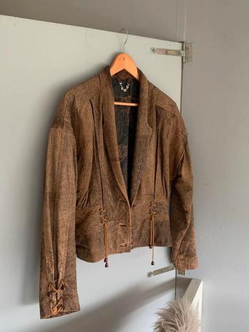 Vintage leren bikerjack M bohemian cropped leather jacket beschikbaar voor biedingen