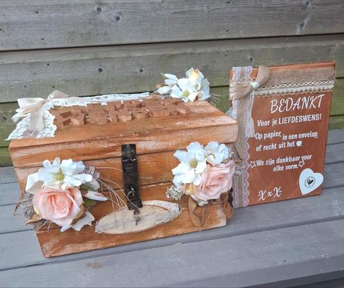 Enveloppenkist bruiloft met tekstbord, Hobby en Vrije tijd, Feestartikelen, Zo goed als nieuw, Versiering, Geboorte of Huwelijk