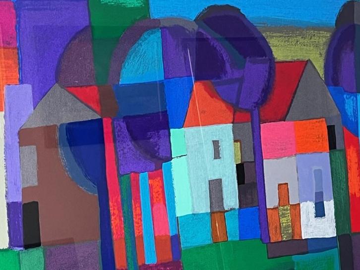 Ton Schulten, ingelijste zeefdruk Dorpskern, Antiek en Kunst, Kunst | Litho's en Zeefdrukken, Ophalen