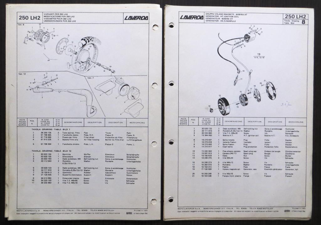 Origineel Laverda 250 LH2 WR Onderdelenboek - 1978, Motoren, Verzenden, Overige merken