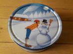 koektrommel met opdruk sneeuwpop met meisje winters tafereel, Ophalen of Verzenden, Nieuw, Koek(jes), Overige merken