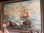 Groot schilderij zeeslag, Antiek en Kunst, Ophalen of Verzenden