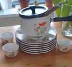 Fonduestel vintage wild flowers, borden,schaaltjes, Ophalen of Verzenden, Gebruikt, Waxinelicht, Fondueset