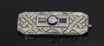 Art Deco diamanten saffier 14k gouden broche platina dames