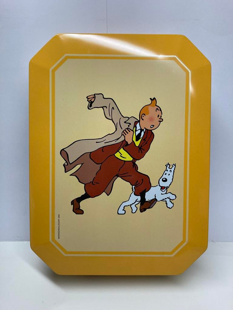 Kuifje/Tintin; koekblik geel Delacre 2002, Verzamelen, Ophalen of Verzenden, Kuifje, Zo goed als nieuw