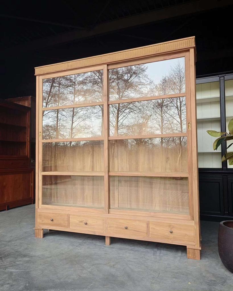 Demontabel! Grote teakhouten vitrinekast | museumkast #2622, Huis en Inrichting, Niet ingevuld, Met deur(en), 200 cm of meer, Niet ingevuld