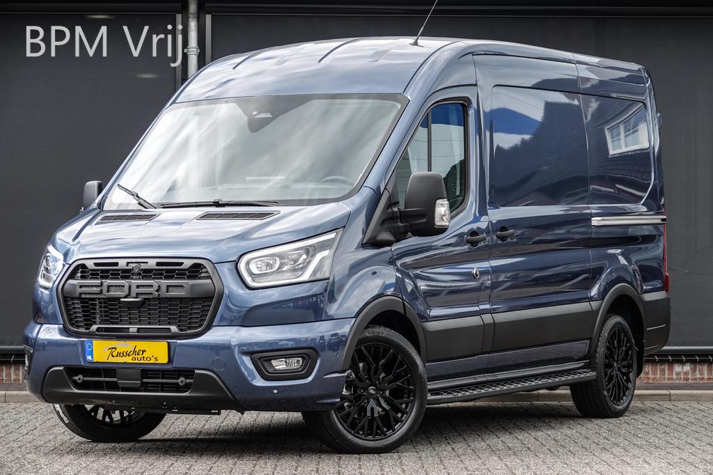 Ford Transit L2H2 | 165Pk A8 Aut. | Raptor Edition | 2x Schu, Auto's, Bestelauto's, 12 maanden, Stof, Zwart, 4 cilinders
