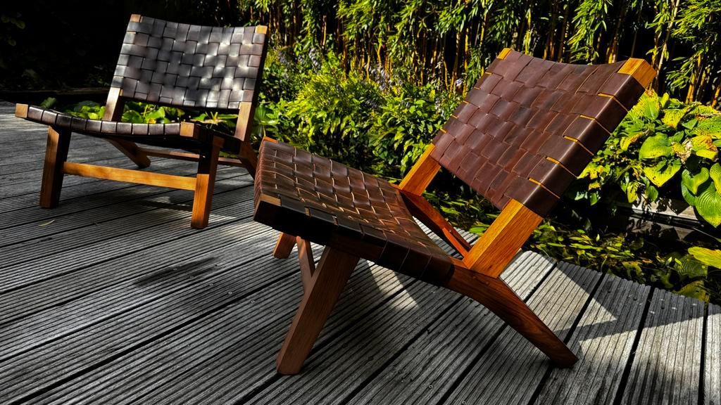 De La Espada Loungestoel Model 128 - Leer en Hout uit 1993, Ophalen, Twee, Bruin, Zo goed als nieuw