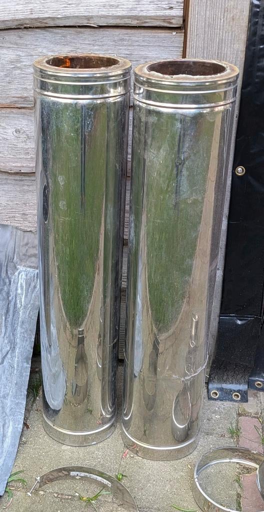 Dubbelwandige geïsoleerde kachelpijp 150-210mm. 2 x 1m, Ophalen, Rvs, Minder dan 2 meter, 80 mm of meer