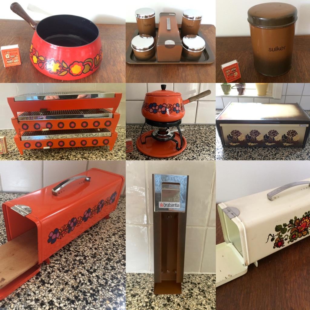 Brabantia vintage oranje keukenblikken warmhoudplaatjes etc, Ophalen of Verzenden, Gebruikt