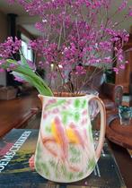 Barbotine Kan met Vogel Franse brocante majolica vaas, Antiek en Kunst, Ophalen of Verzenden