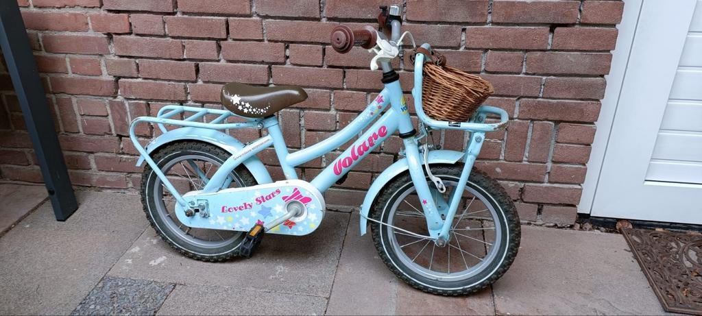 Kinderfietsje Volare lichtblauw mintgroen rieten mandje, Ophalen, Gebruikt, Minder dan 16 inch