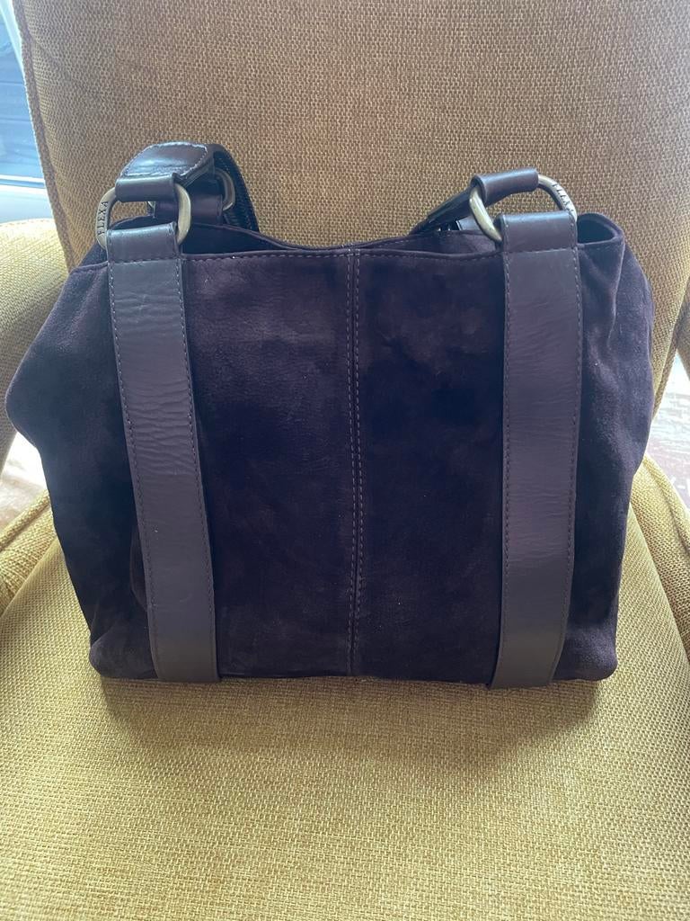 Fratelli Rossetti suède handtas - Donkerbruin, Sieraden, Tassen en Uiterlijk, Ophalen of Verzenden, Zo goed als nieuw, Bruin, Handtas