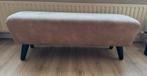 Hocker leer taupe bruin, Huis en Inrichting, Banken | Voetenbanken en Poefen, Ophalen, Zo goed als nieuw, Rechthoekig, Leer
