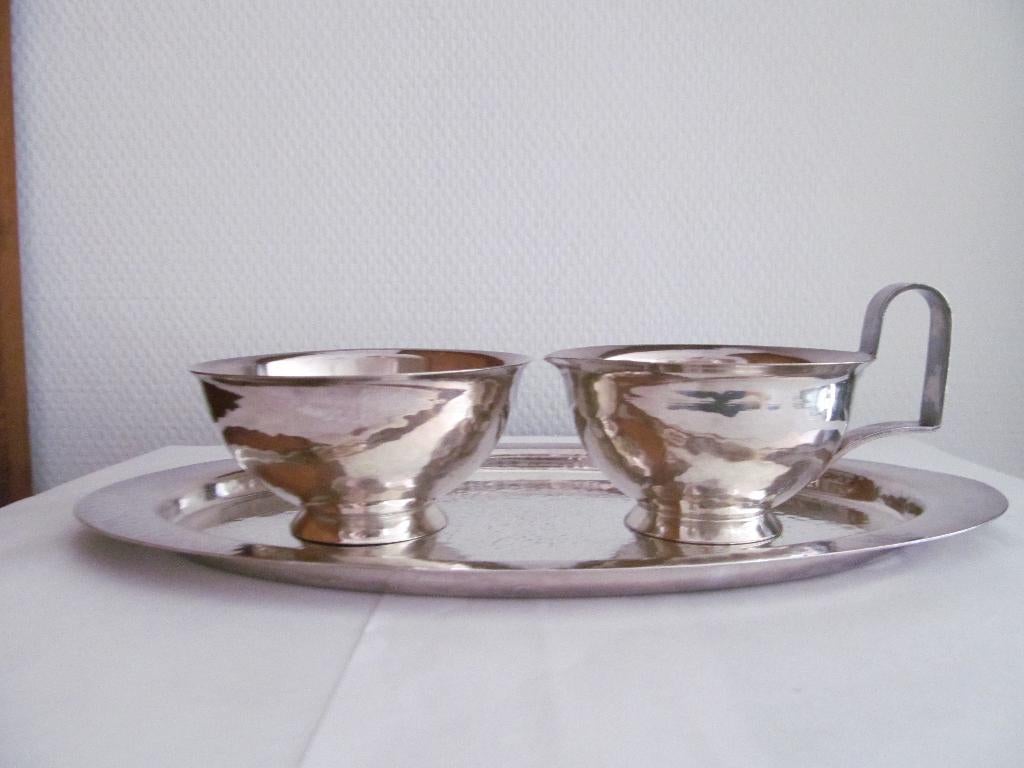 Gero 90 verzilverd roomstel gehamerd art deco., Antiek en Kunst, Antiek | Goud en Zilver, Ophalen, Zilver