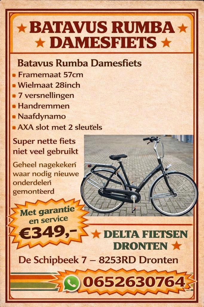 Batavus Rumba Damesfiets
Framemaat 57cm

7 versnellingen, Fietsen en Brommers, Fietsen | Dames | Sportfietsen en Toerfietsen, Zo goed als nieuw