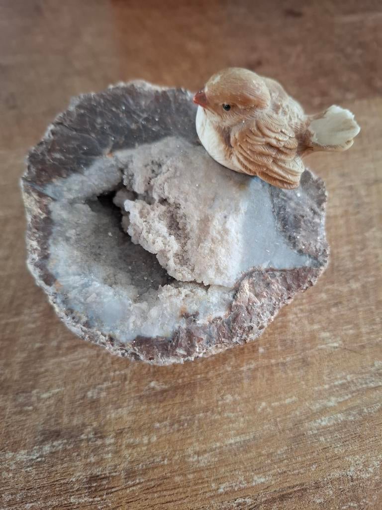 Geode met kristallen en decoratief vogeltje, Verzamelen, Ophalen, Mineraal