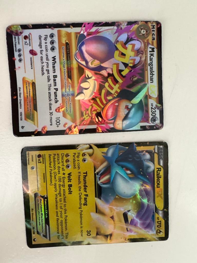Pokémon Kaarten: M Kangaskhan EX & Raikou EX, Ophalen of Verzenden, Gebruikt, Losse kaart, Foil