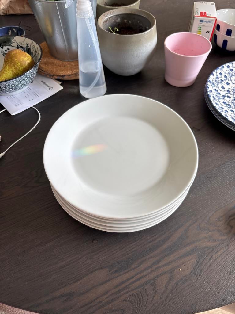 6 IKEA borden, 27cm, wit, Gebruikt, Keramiek, Ophalen of Verzenden, Bord(en)