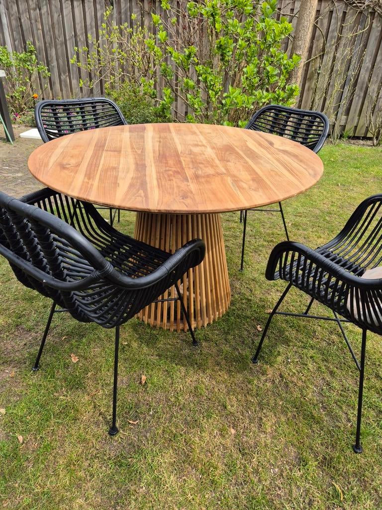 Ronde teakhouten eettafel Kave Home, Huis en Inrichting, Tafels | Eettafels, Ophalen, 100 tot 150 cm, Zo goed als nieuw, Vier personen