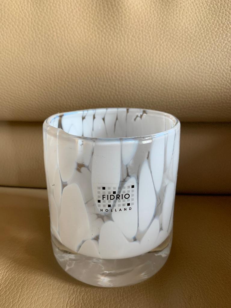 Fidrio wit glazen waxinelichthouder, Overige materialen, Wit, Ophalen of Verzenden, Zo goed als nieuw