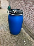 Blauw 200 liter vat met afneembare deksel, Tuin en Terras, Regentonnen, Ophalen, Kunststof, Gebruikt, Met kraantje
