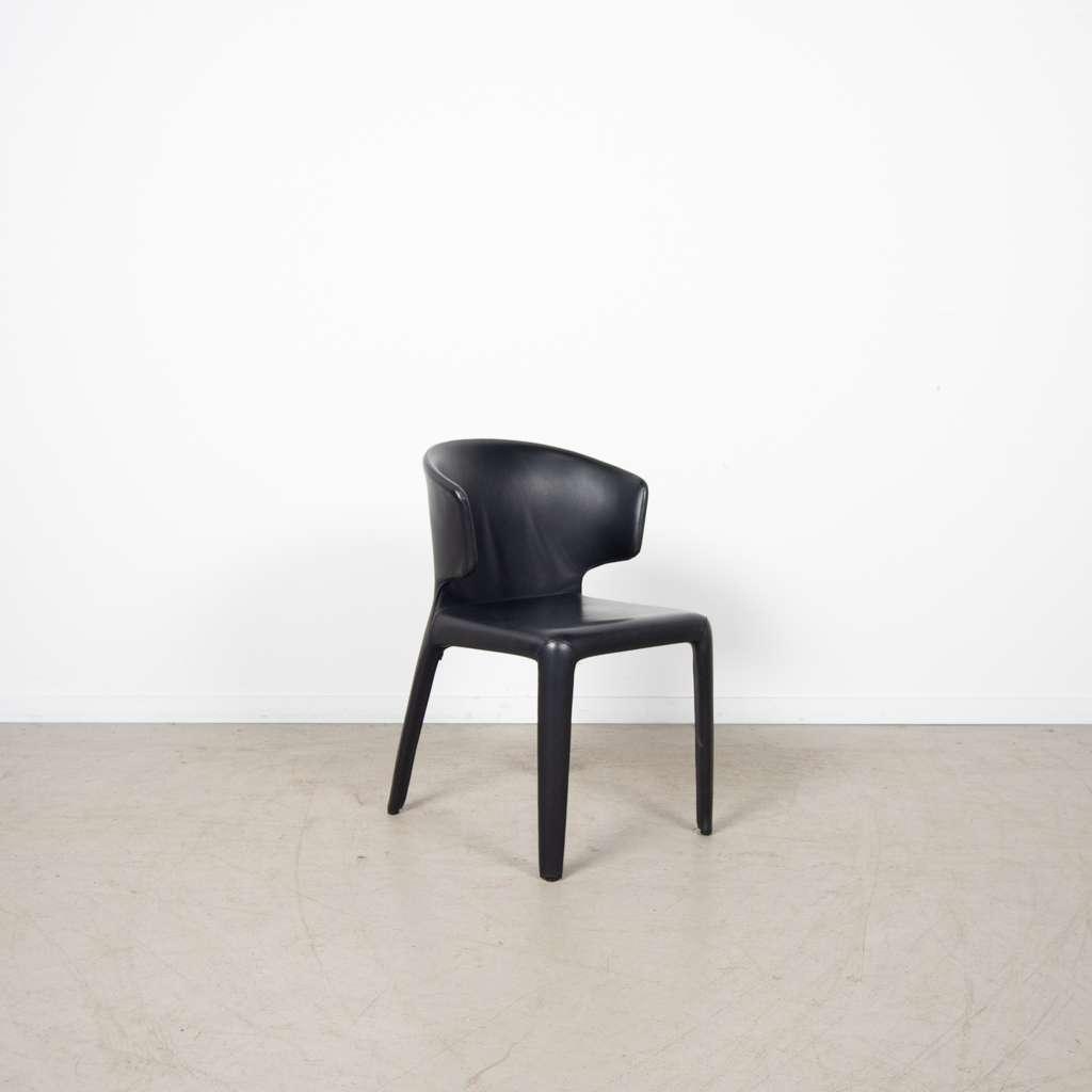 6x Cassina Hola Stoel Zwart Leer
