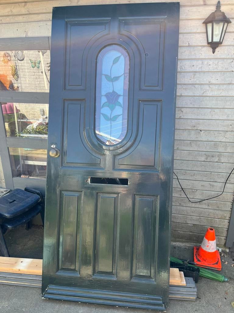 Voordeur met glas en lood., Ophalen, Gebruikt, 80 tot 100 cm, Buitendeur