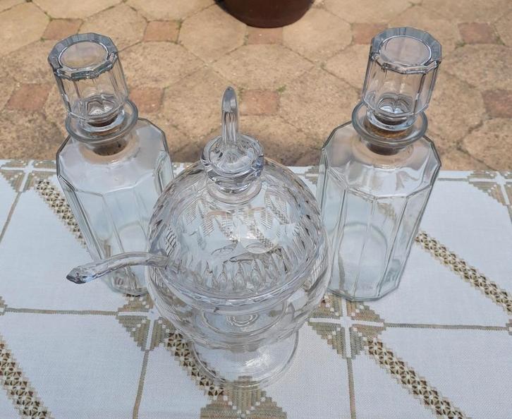 Unieke bowl met twee karaffen van kristalglas.🍸, Antiek en Kunst, Antiek | Glas en Kristal, Ophalen