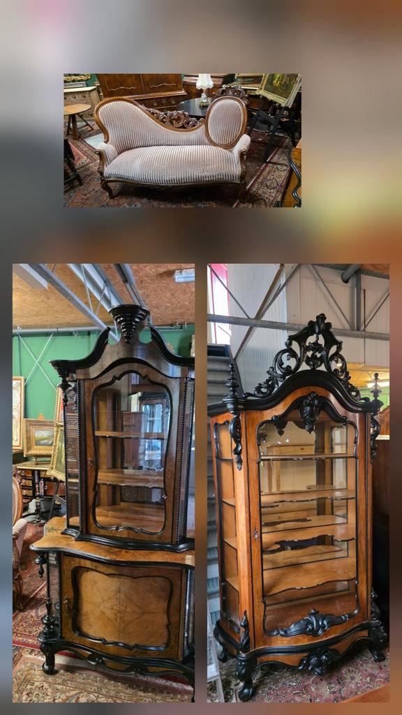 Willem III Bonheur, Vitrinekast & Vlinderbank, Antiek en Kunst, Antiek | Meubels | Stoelen en Banken, Ophalen of Verzenden
