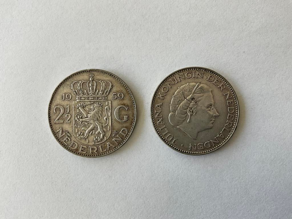 ZILVEREN 2 1/2 GULDEN - RIJKSDAALDER - JULIANA 1959, Koningin Juliana, Zilver, Ophalen of Verzenden, Losse munt