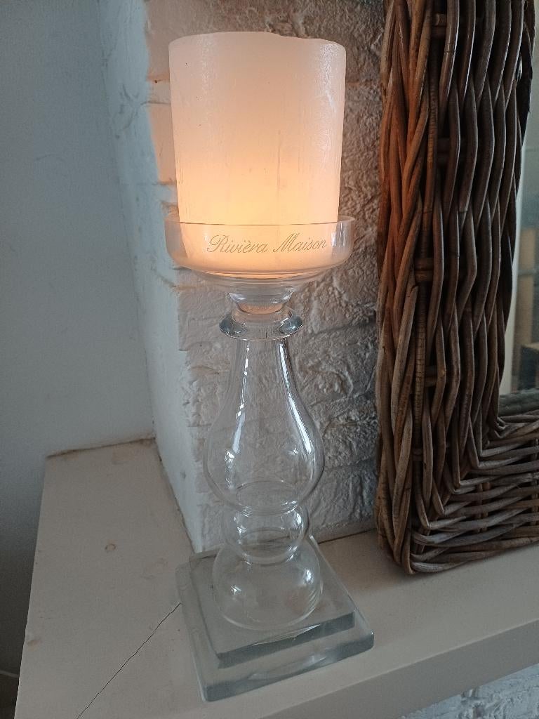 Glazen Rivièra Maison kandelaars + GRATIS een RM mini stolp!, Overige materialen, 25 tot 50 cm, Ophalen of Verzenden, Zo goed als nieuw
