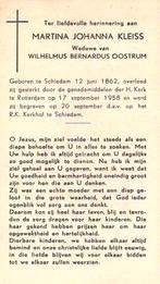 Kleis Martina Johanna 1862-1958 Schiedam, Ophalen of Verzenden