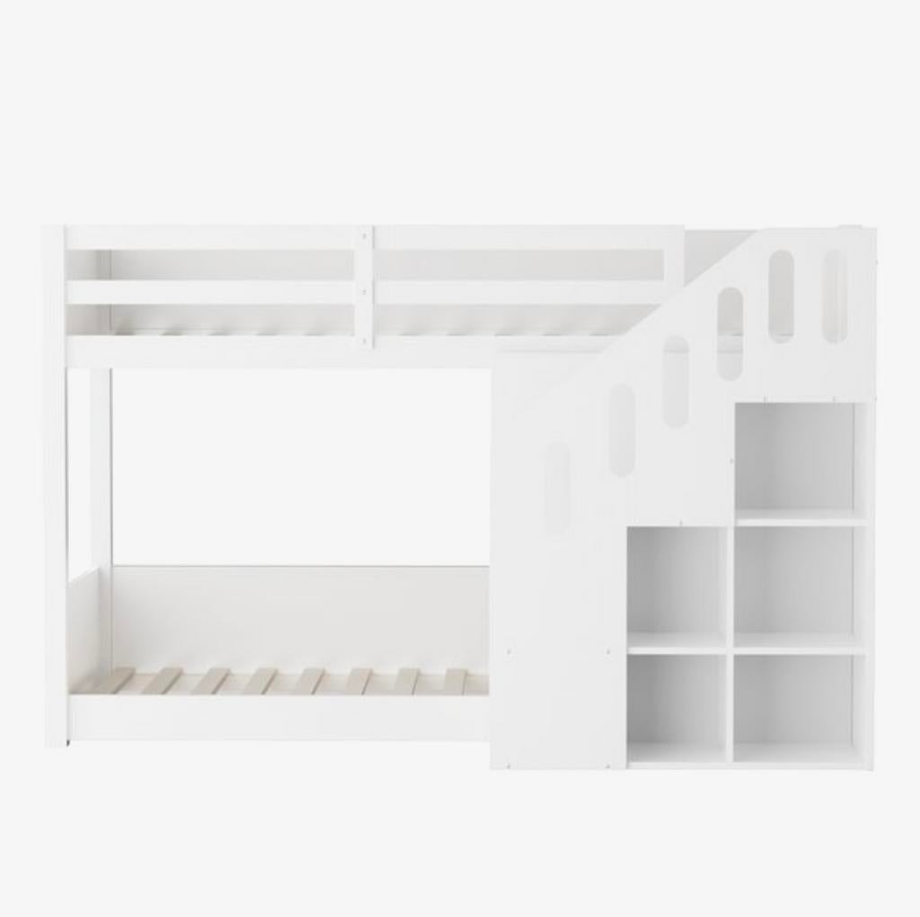 Stapelbed wit met trap en opbergruimte, Ophalen, Zo goed als nieuw, Stapelbed