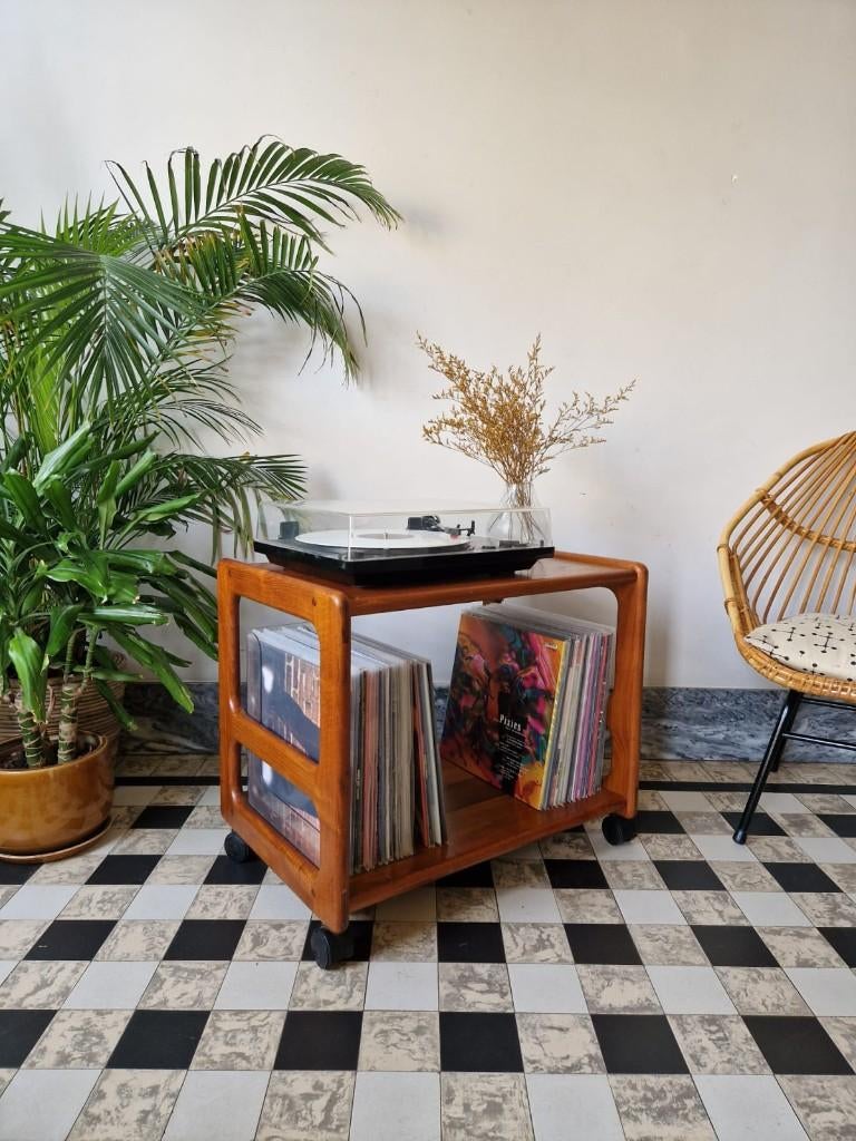 Vintage midcentury Deens platenspeler meubel | trolley, Gebruikt, Rechthoekig, Hout, Ophalen