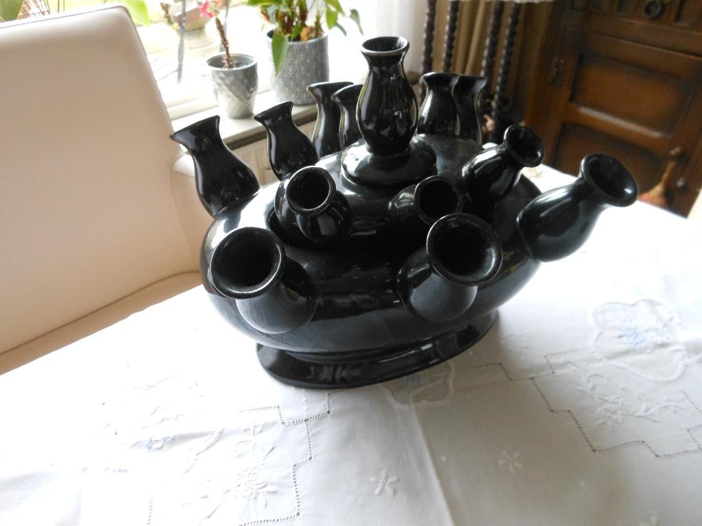 zwarte bloemen vaasje, Antiek en Kunst, Ophalen